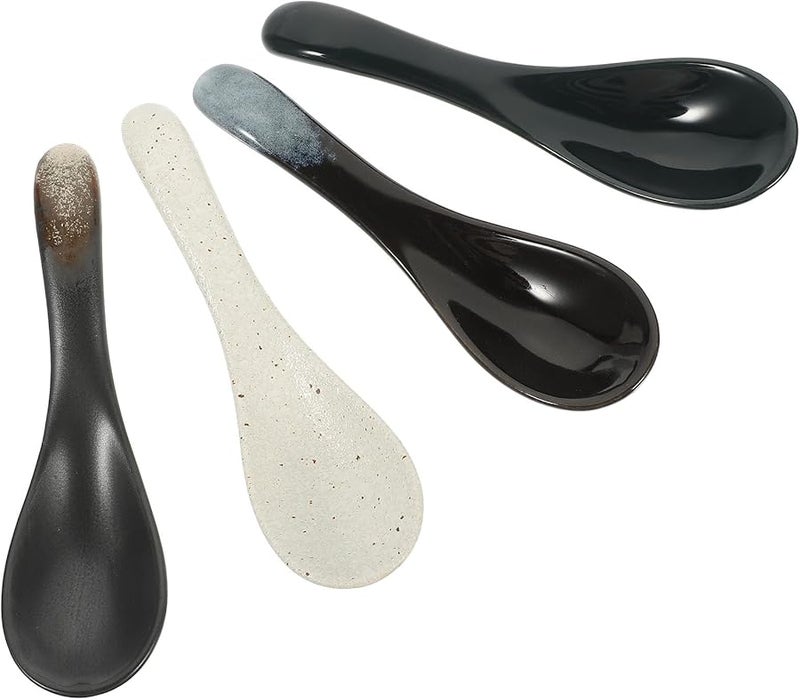 Ceramic Soup Spoons Short Handle Marble Pattern Porridge Spoons 4pcs Set Tableware - Image 1